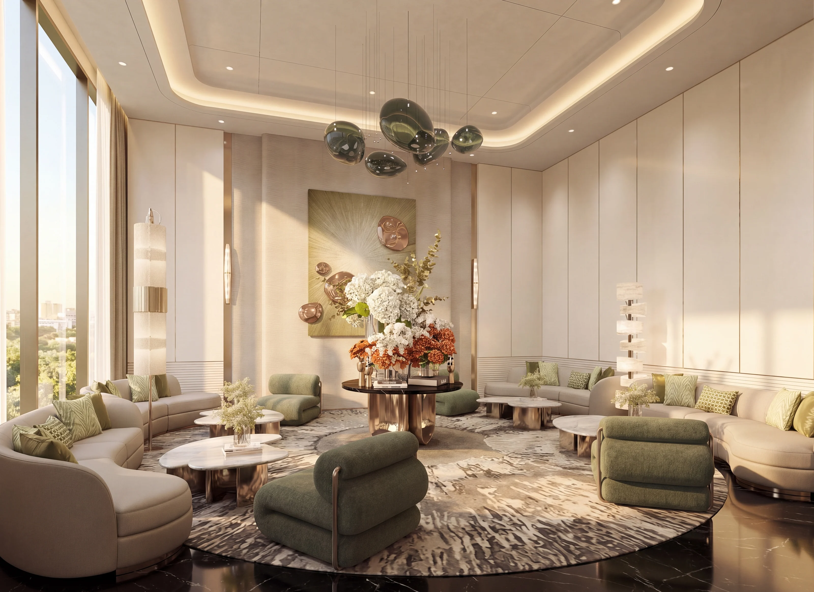 Interior render of a furnished lounge