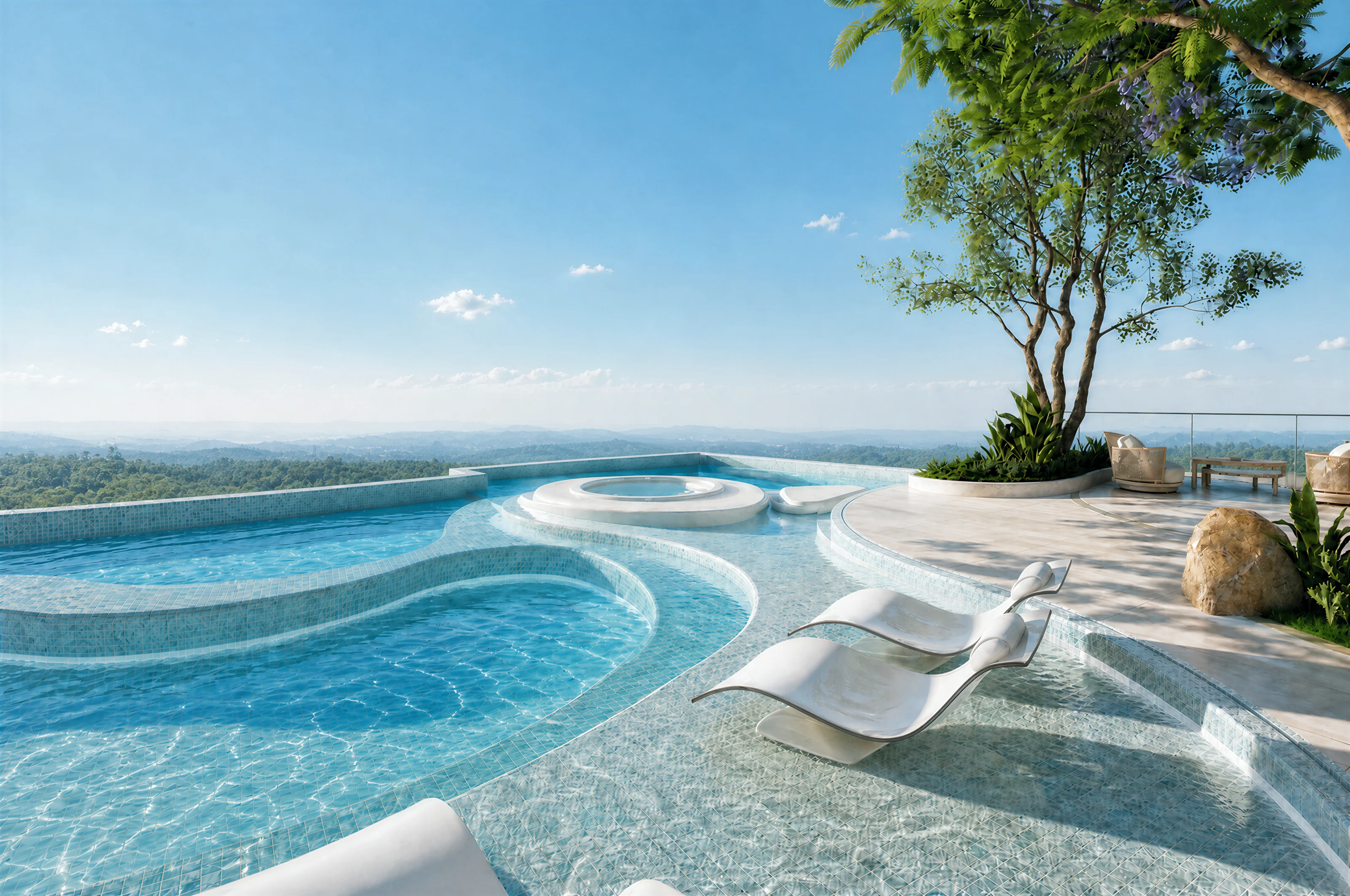 Architectural render of the curved rooftop pool edge